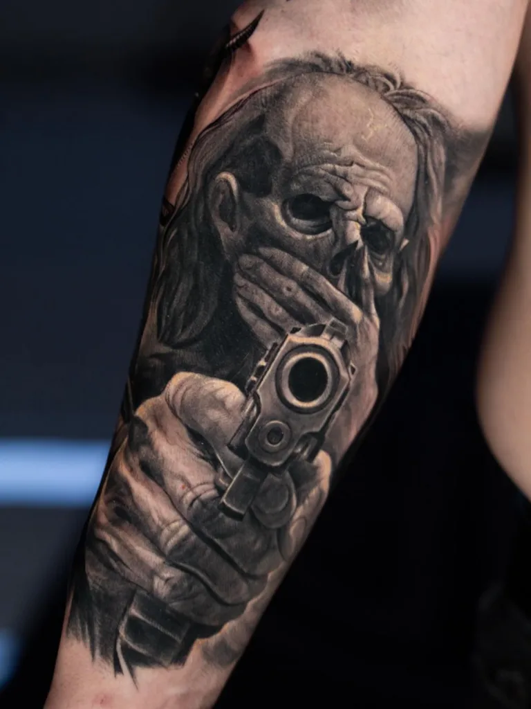 Black and grey tattoo by Robert Pho